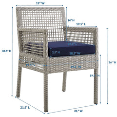 Aura Gray/Navy Outdoor Patio Wicker Rattan Dining Armchair - Ornate Home