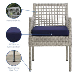 Aura Gray/Navy Outdoor Patio Wicker Rattan Dining Armchair (Set of 2) - Ornate Home