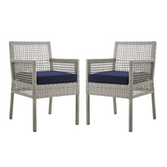 Aura Gray/Navy Outdoor Patio Wicker Rattan Dining Armchair (Set of 2) - Ornate Home