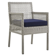 Aura Gray/Navy Outdoor Patio Wicker Rattan Dining Armchair (Set of 2) - Ornate Home