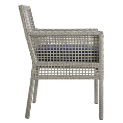 Aura Gray/Navy Outdoor Patio Wicker Rattan Dining Armchair (Set of 2) - Ornate Home