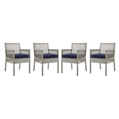 Aura Gray/Navy Outdoor Patio Wicker Rattan Dining Armchair (Set of 4) - Ornate Home