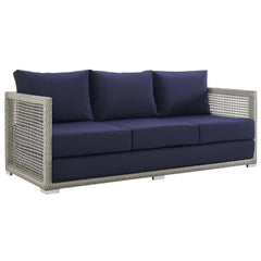 Aura Gray/Navy Outdoor Patio Wicker Rattan Sofa - Ornate Home