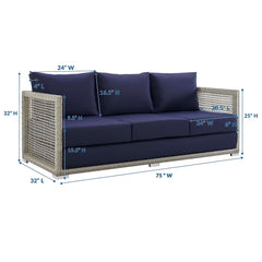 Aura Gray/Navy Outdoor Patio Wicker Rattan Sofa - Ornate Home