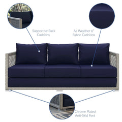 Aura Gray/Navy Outdoor Patio Wicker Rattan Sofa - Ornate Home