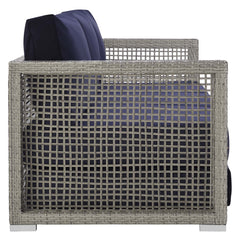 Aura Gray/Navy Outdoor Patio Wicker Rattan Sofa - Ornate Home