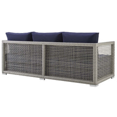 Aura Gray/Navy Outdoor Patio Wicker Rattan Sofa - Ornate Home