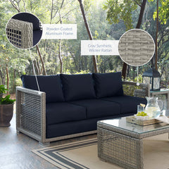 Aura Gray/Navy Outdoor Patio Wicker Rattan Sofa - Ornate Home