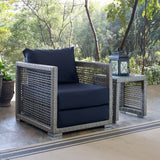 Aura Gray/Navy Rattan Outdoor Patio Armchair - Ornate Home