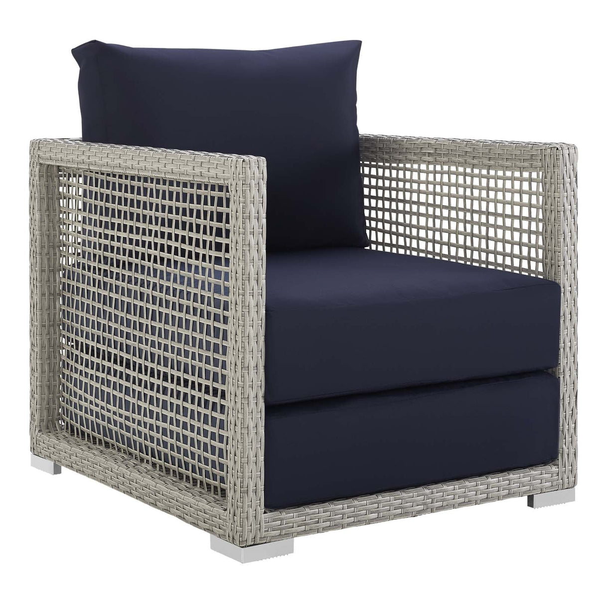 Aura Gray/Navy Rattan Outdoor Patio Armchair - Ornate Home