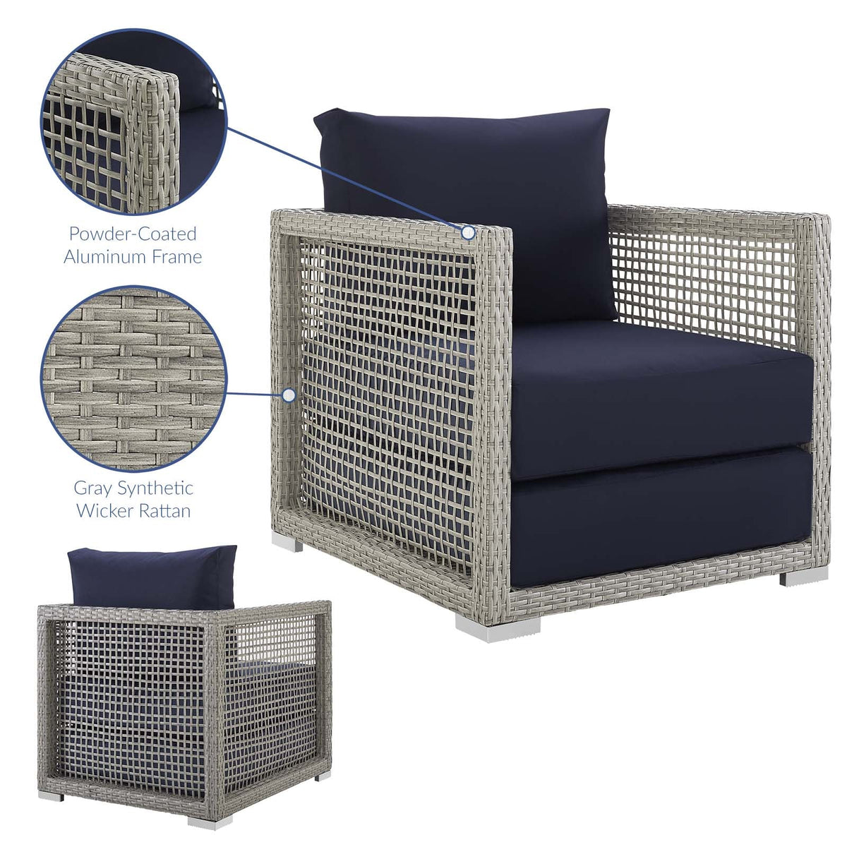 Aura Gray/Navy Rattan Outdoor Patio Armchair - Ornate Home