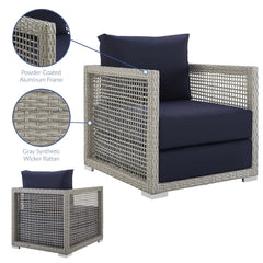 Aura Gray/Navy Rattan Outdoor Patio Armchair - Ornate Home