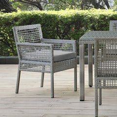 Aura Gray Outdoor Patio Wicker Rattan Dining Armchair - Ornate Home