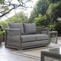 Aura Gray Outdoor Patio Wicker Rattan Loveseat - Ornate Home
