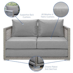 Aura Gray Outdoor Patio Wicker Rattan Loveseat - Ornate Home