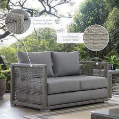 Aura Gray Outdoor Patio Wicker Rattan Loveseat - Ornate Home