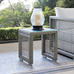 Aura Gray Outdoor Patio Wicker Rattan Side Table - Ornate Home