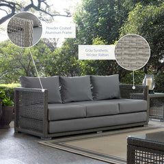 Aura Gray Outdoor Patio Wicker Rattan Sofa - Ornate Home