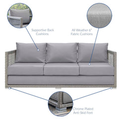 Aura Gray Outdoor Patio Wicker Rattan Sofa - Ornate Home