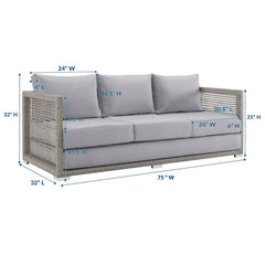 Aura Gray Outdoor Patio Wicker Rattan Sofa - Ornate Home