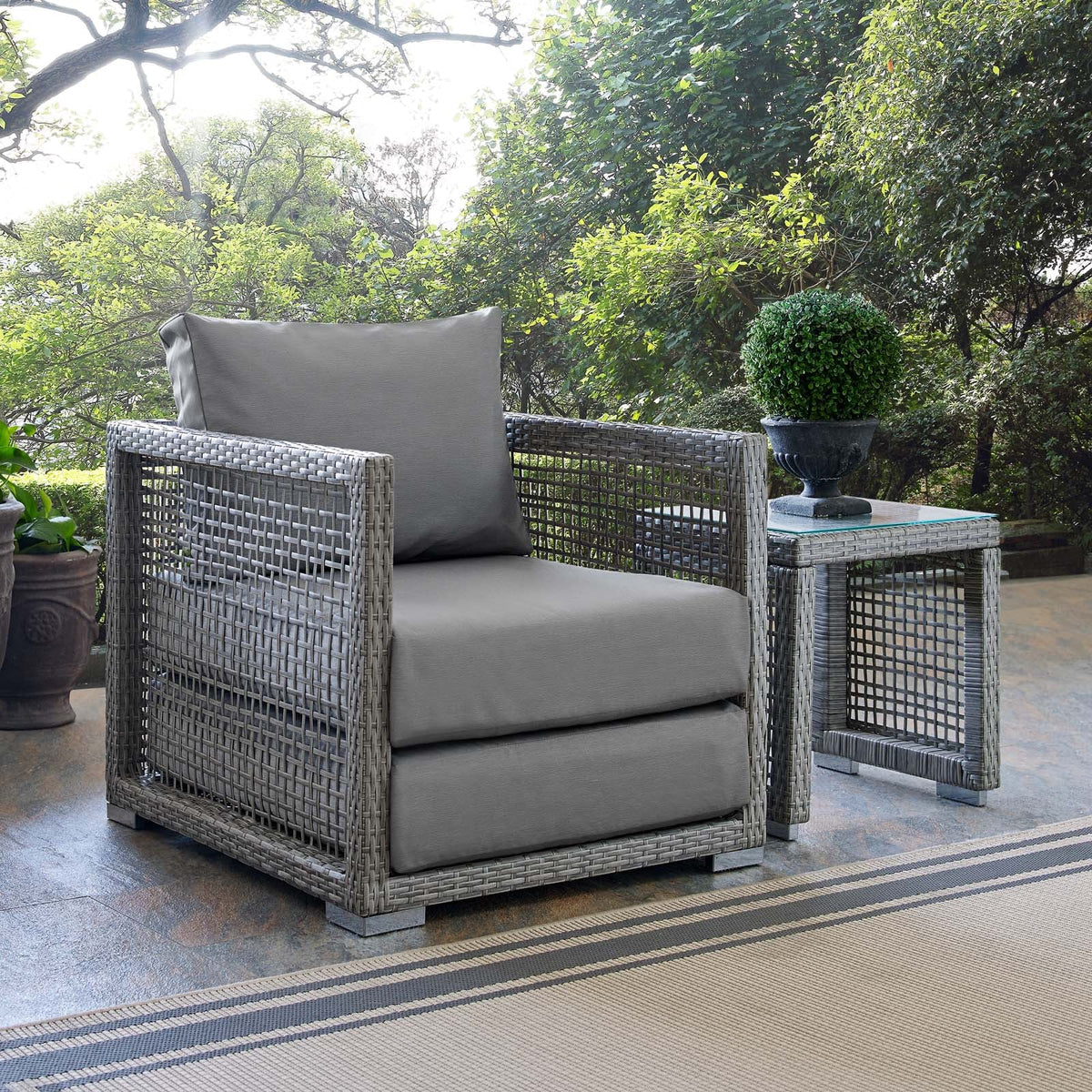 Aura Gray Rattan Outdoor Patio Armchair - Ornate Home