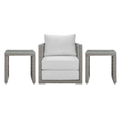 Aura Gray/White 3 Piece Outdoor Patio Wicker Rattan Set - 27.5x68" - Ornate Home