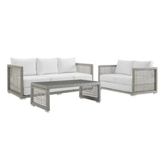 Aura Gray/White 3 Piece Outdoor Patio Wicker Rattan Set - 56x192" - Ornate Home