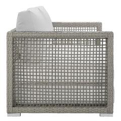 Aura Gray/White 3 Piece Outdoor Patio Wicker Rattan Set - 56x192" - Ornate Home
