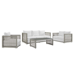 Aura Gray/White 4 Piece Outdoor Patio Wicker Rattan Set - Ornate Home