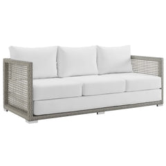 Aura Gray/White 4 Piece Outdoor Patio Wicker Rattan Set - Ornate Home