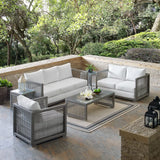 Aura Gray/White 6 Piece Outdoor Patio Wicker Rattan Set - Ornate Home