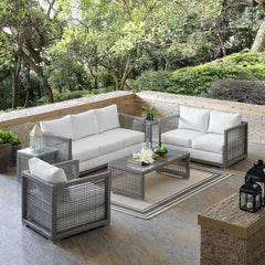 Aura Gray/White 6 Piece Outdoor Patio Wicker Rattan Set - Ornate Home