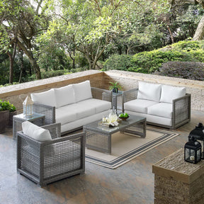 Aura Gray/White 6 Piece Outdoor Patio Wicker Rattan Set - Ornate Home