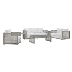 Aura Gray/White 6 Piece Outdoor Patio Wicker Rattan Set - Ornate Home