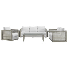 Aura Gray/White 6 Piece Outdoor Patio Wicker Rattan Set - Ornate Home