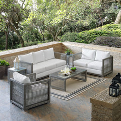 Aura Gray/White 6 Piece Outdoor Patio Wicker Rattan Set - Ornate Home