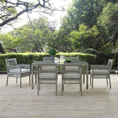 Aura Gray/White 7 Piece Outdoor Patio Wicker Rattan Set - Ornate Home