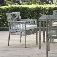 Aura Gray/White Outdoor Patio Wicker Rattan Dining Armchair - Ornate Home