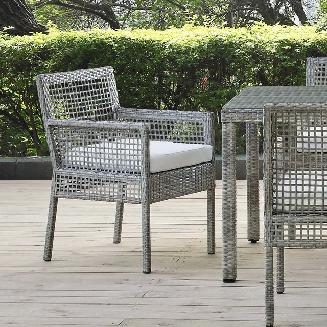Aura Gray/White Outdoor Patio Wicker Rattan Dining Armchair - Ornate Home