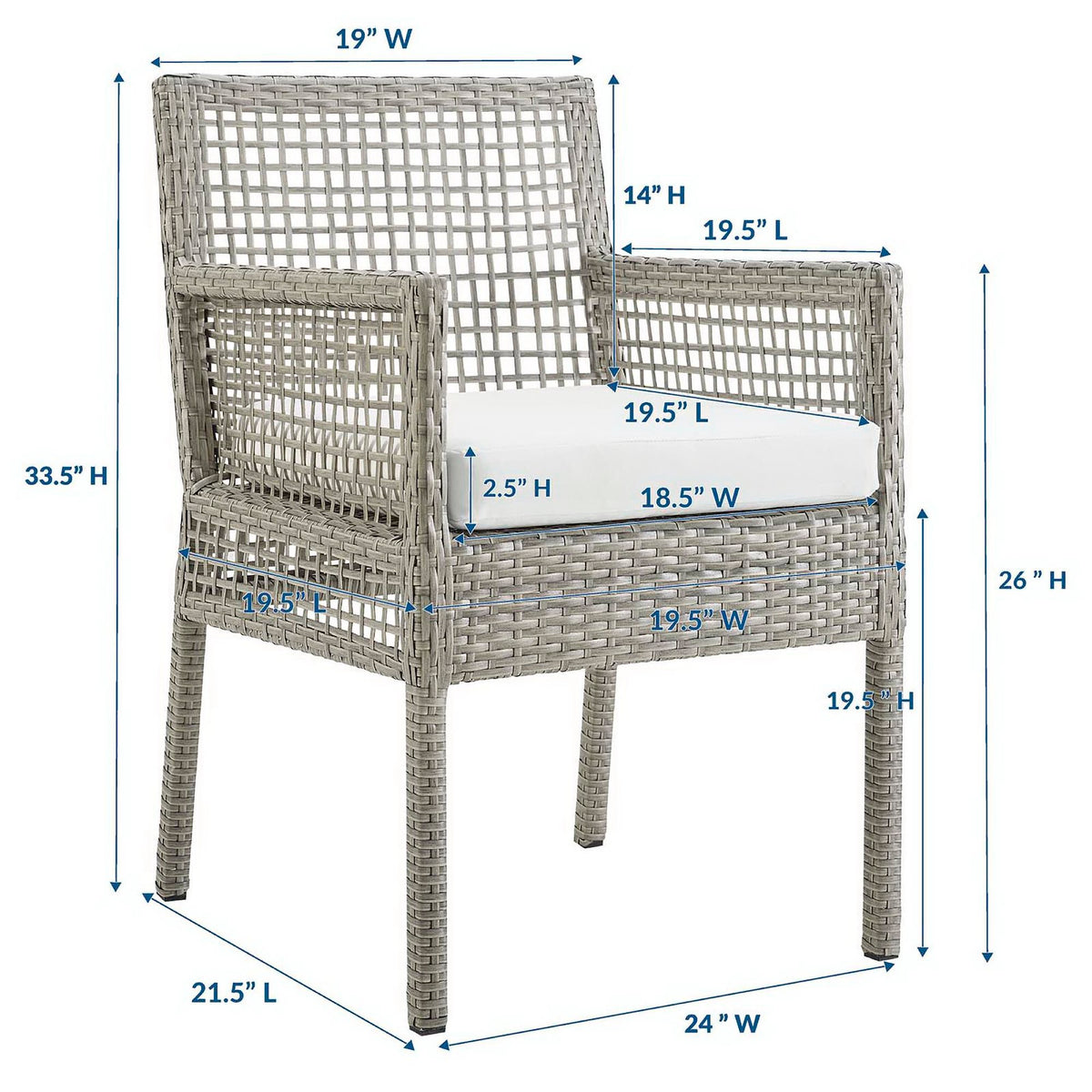 Aura Gray/White Outdoor Patio Wicker Rattan Dining Armchair - Ornate Home