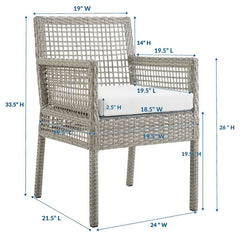 Aura Gray/White Outdoor Patio Wicker Rattan Dining Armchair - Ornate Home