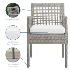 Aura Gray/White Outdoor Patio Wicker Rattan Dining Armchair (Set of 2) - Ornate Home