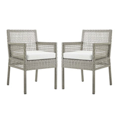 Aura Gray/White Outdoor Patio Wicker Rattan Dining Armchair (Set of 2) - Ornate Home