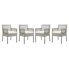 Aura Gray/White Outdoor Patio Wicker Rattan Dining Armchair (Set of 4) - Ornate Home