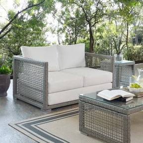 Aura Gray/White Outdoor Patio Wicker Rattan Loveseat - Ornate Home