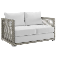 Aura Gray/White Outdoor Patio Wicker Rattan Loveseat - Ornate Home