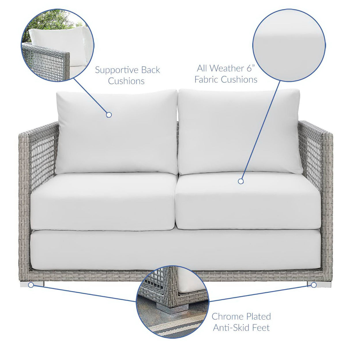 Aura Gray/White Outdoor Patio Wicker Rattan Loveseat - Ornate Home