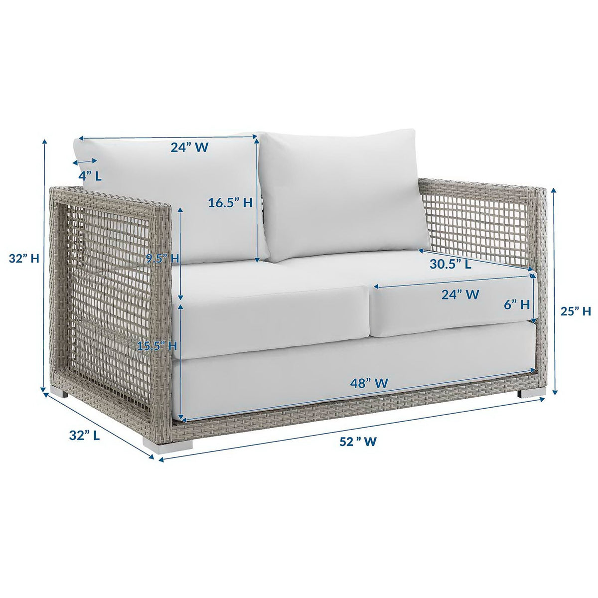 Aura Gray/White Outdoor Patio Wicker Rattan Loveseat - Ornate Home