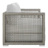 Aura Gray/White Outdoor Patio Wicker Rattan Loveseat - Ornate Home