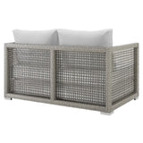 Aura Gray/White Outdoor Patio Wicker Rattan Loveseat - Ornate Home
